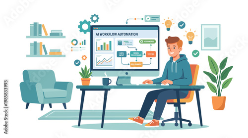 Person seated at desk using computer in office.