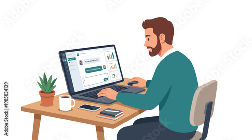 Professional Man Using Laptop At Desk.