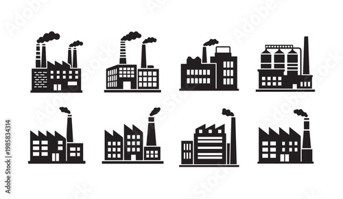 Industrial Factory Silhouettes with Smoke Stacks During Daytime