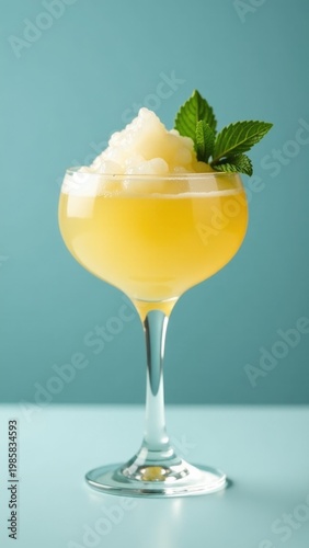 A refreshing beverage served in a glass with fresh mint leaves