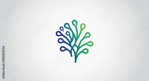 This minimalist vector illustration features a stylized branching structure with a blue-to-green gradient, resembling both a human brain and a thriving tree. Representing neural networks.