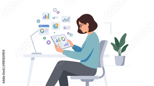 Portrait of a focused professional woman analyzing documents.