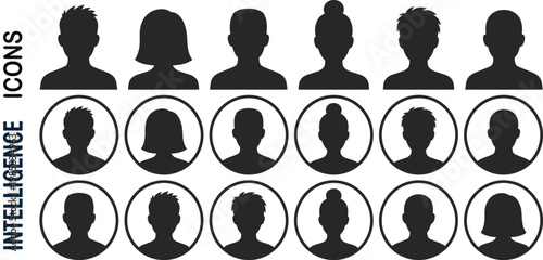 A vector collection of black and white shoe icons and footwear silhouettes featuring a profile design for business users and anonymous person avatars