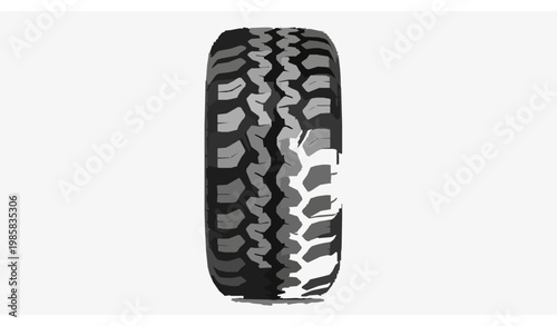 Aggressive mud terrain tire vector isolated on white background off road vehicle tyre with deep tread pattern