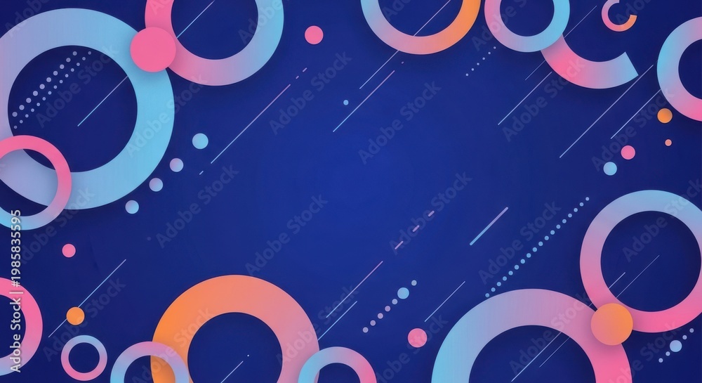Obraz premium A vibrant abstract background with colorful circles and lines on blue