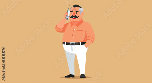 Cartoon Illustration of a Confident Orange Shirted Gentleman with Sunglasses and Mustache.