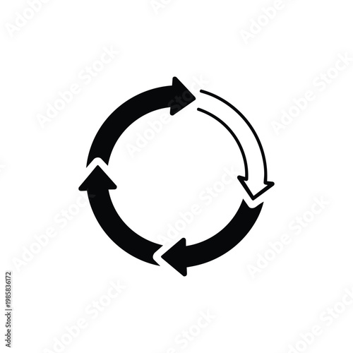 Recycling arrows icon for sustainability and green energy, recycling arrows circular economy symbol in black and white vector