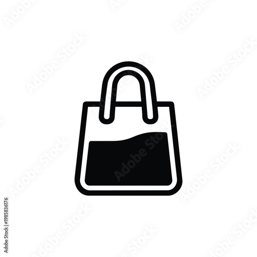 Reusable bag icon for sustainability and green energy, reusable shopping bag eco symbol in black and white vector