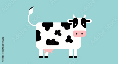 Playful cartoon cow illustration on teal background with cute simple design.