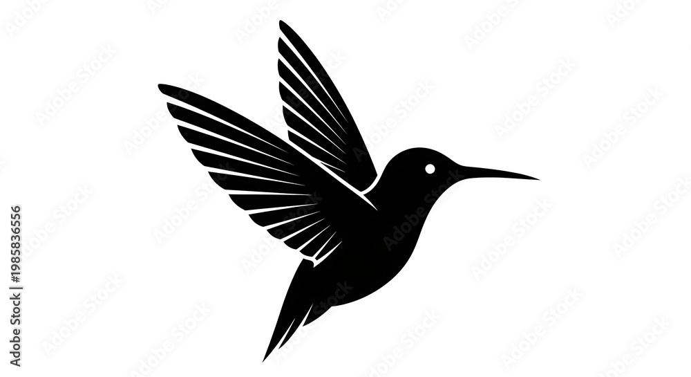 Fototapeta premium black hummingbird silhouette in flight on white background