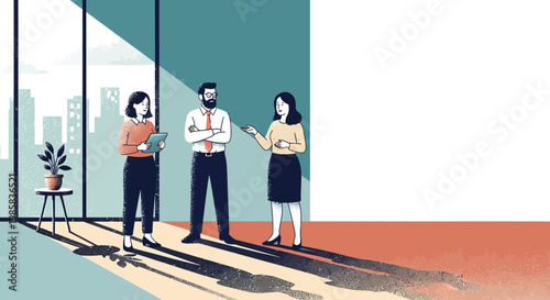 Team of professionals collaborating during a casual office meeting in a modern workspace.