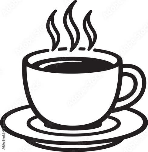 Steaming hot coffee cup on saucer isolated transparent background illustration