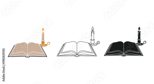 Book illustration with candle in different styles and colors