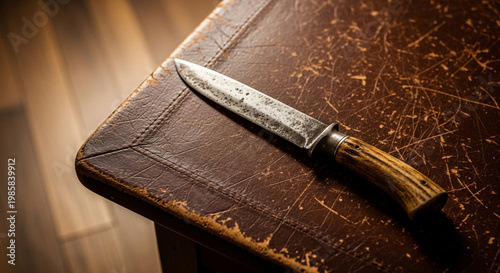 knife on a wooden table, old knife on a wooden table, knife on a wooden table background