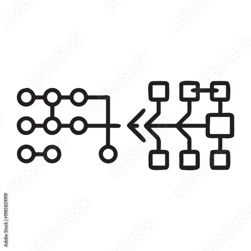 Machine learning algorithm icons and data flow diagram symbols