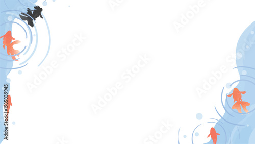 Top View Goldfish Diagonal Frame Vector 16:9 Horizontal Banner Transparent Background | 金魚 フレーム 俯瞰 和風 動画 バナー