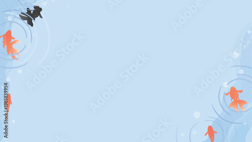 Top View Goldfish Diagonal Frame Vector 16:9 Horizontal Banner Background | 金魚 フレーム 俯瞰 和風 動画 バナー 背景あり