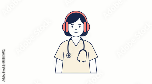 Female doctor wearing headphones and stethoscope telemedicine avatar