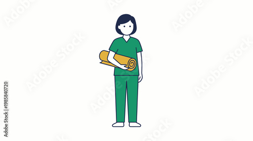 Woman Holding Rolled Yoga Mat Isolated on White Background