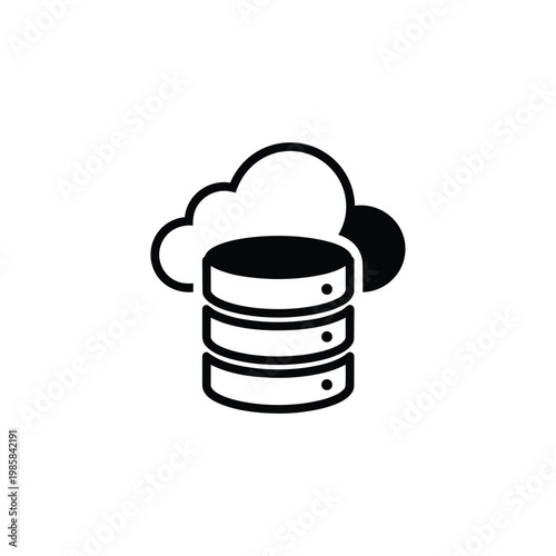 Cloud database icon, cloud database storage black and white vector