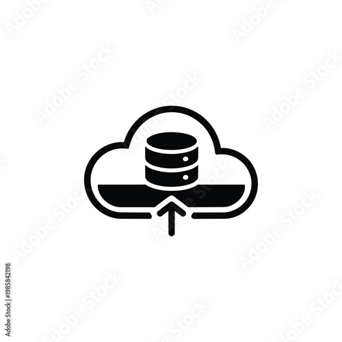 Cloud database upload icon, cloud database upload black and white vector
