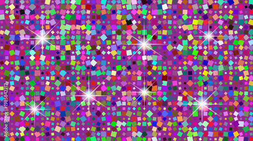Colorful Abstract Mosaic Background with Glitter Sparkle Lights and Vibrant Square Pattern