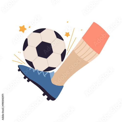 Dynamic football action with leg striking ball, clean background isolated vector illustration
