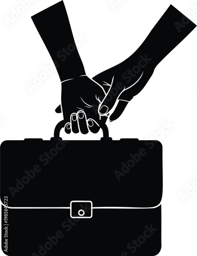 Business man carrying briefcase vector illustration isolated on checkered background.