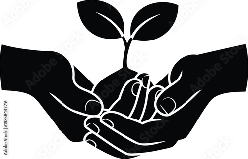 Hands holding plant seedling vector illustration environmental care concept.