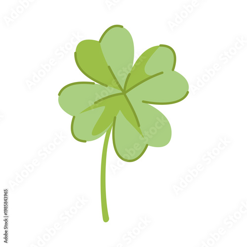 Simple isolated four leaf clover representing luck and good fortune on white background vector illustration