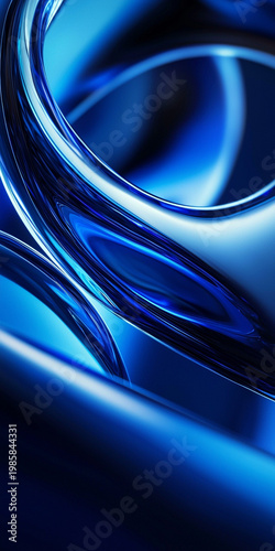 Abstract Blue Fluid Wave Background with Liquid Metal Texture and Futuristic Flowing Curves