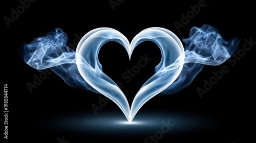 A heart shape formed from swirling smoke against a dark background, evoking feelings of love and connection.