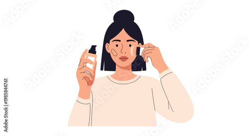 A woman applying skincare product to her face. EPS Editable. Vector Illustrations.