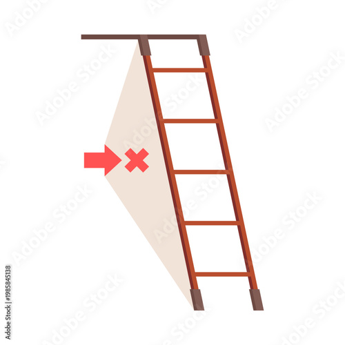 Red arrow and cross mark highlight unlucky superstition of walking under ladder isolated vector illustration