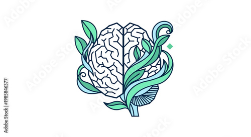 Mindful Growth An Illustration of Brain Growth Surrounded by Lush Greenery and Natural Elements
