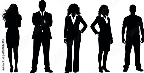 Vector illustration of business people silhouettes standing together in a corporate team representing professional men and women in the workplace.