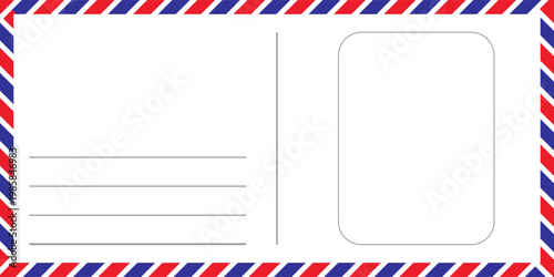 Blank Airmail Postcard Template with Red and Blue Border Stripes – Vintage Postal Card Background for Travel and Correspondence.