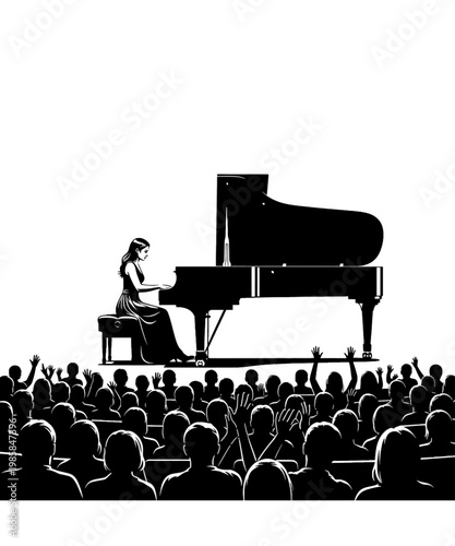 pianist performing on stage for applauding audience vector illustration