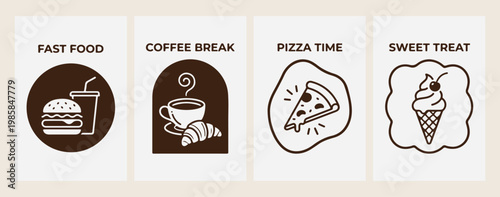 Coffee break morning ritual, pizza time food logo, cafe bakery menu art, minimalist snack time illustration, restaurant fast food badge, morning espresso and croissant, casual dining vector graphic
Ta