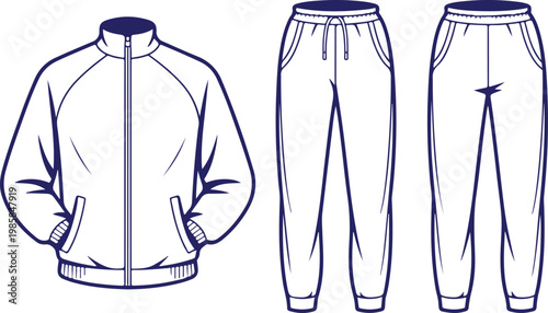 Minimalist outline illustration of sports jacket and comfortable sweatpants for fashion design and active lifestyle concepts