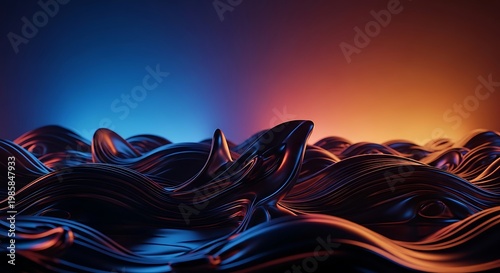 Vibrant abstract waves with neon orange, blue, and purple gradient background