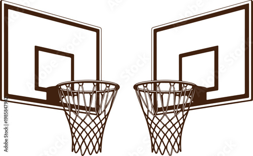 Pair of brown basketball hoops with backboards isolated for sports and athletic competition game design