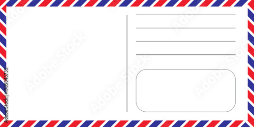 Blank Airmail Postcard Template with Red and Blue Border Stripes – Vintage Postal Card Background for Travel and Correspondence.