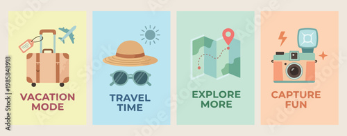 Summer travel time art, explore more map illustration, minimalist vacation adventure poster, creative holiday planning vector, aesthetic tropical beach design, travel gear scenery graphics, adventure 
