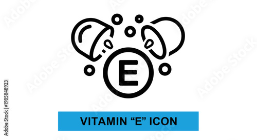 A detailed, stylized vector graphic showcasing a vitamin E essential nutrient icon in a modern, flat minimalist design with capsule elements, perfect for health and medical promotion.
