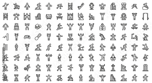 A comprehensive collection of stylized minimalist icon designs, representing diverse human forms, in various dynamic poses and artistic expressions on a clean white background.