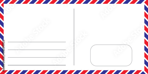 Blank Airmail Postcard Template with Red and Blue Border Stripes – Vintage Postal Card Background for Travel and Correspondence.