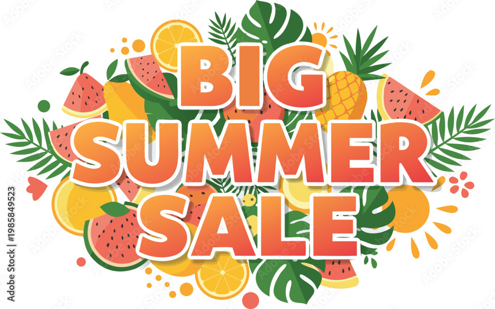 Naklejka premium Vibrant summer sale advertisement with fresh fruits and leaves