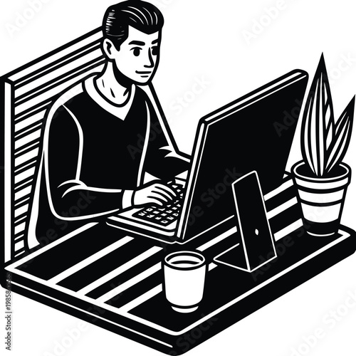 Freelancing and Remote Work with Laptop in Modern Home Workspace