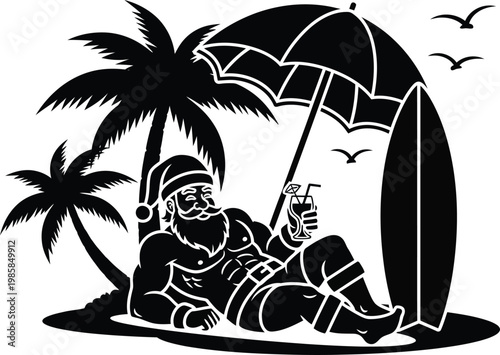 Santa Claus Beach Summer Vacation Illustration